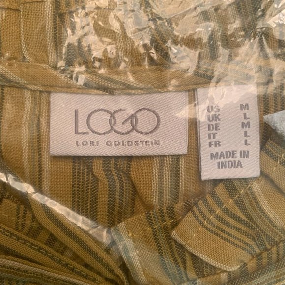 NWT LOGO BY LORI GOLDSTEIN STRIPED WOVEN EMBROIDERED BLOUSE VINTAGE GOLD MEDIUM - Picture 12 of 14